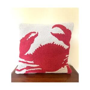 Handcrafted Coastal Throw Pillow – Crab Design  18 square